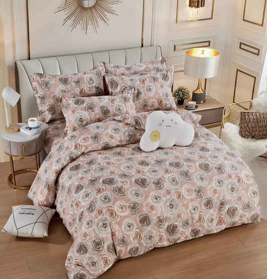 Lenjerie Pat Dublu din Finet, 6 Piese, Roz/Flori-C7897