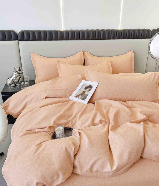 Lenjerie Pat Dublu din Finet, 6 Piese, cu Elastic, Mini Trandafiri/Portocaliu-C7959