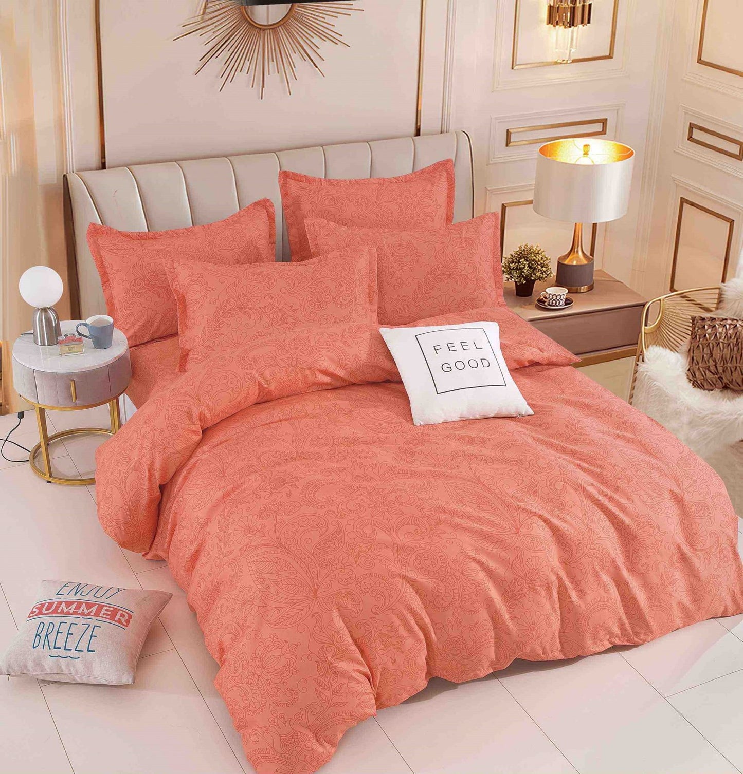 Lenjerie Pat Dublu din Finet 6 Piese, cu Elastic, Corai Royal-C6394