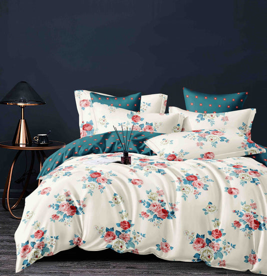 Lenjerie Pat Dublu din Finet, 6 Piese, cu Elastic, Flori-C7501