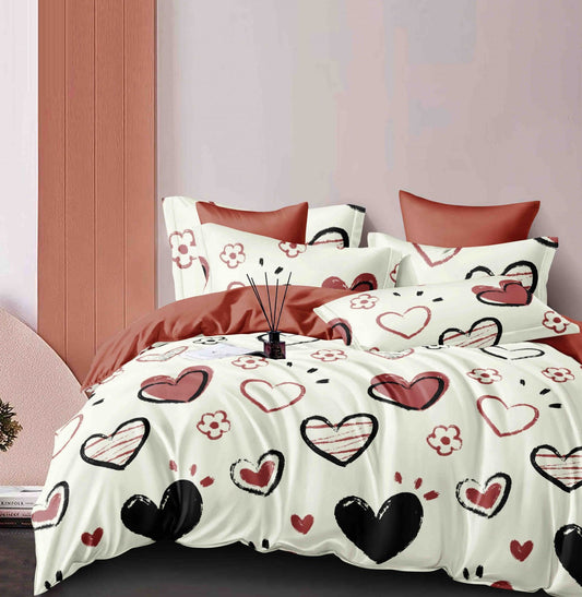 Lenjerie Pat Dublu din Finet, 6 Piese, cu Elastic, Inimioare-C7524