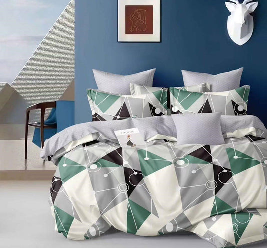 Lenjerie Pat Dublu din Finet, 6 Piese, cu Elastic, Geometrie-Y8453