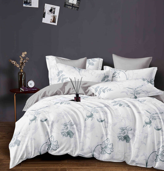 Lenjerie Pat Dublu din Finet, 6 Piese, cu Elastic, Flori/Fructe-C7500