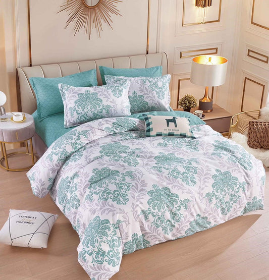 Lenjerie Pat Dublu din Finet 6 Piese, cu Elastic, Alb/Bleu Royal-C6387