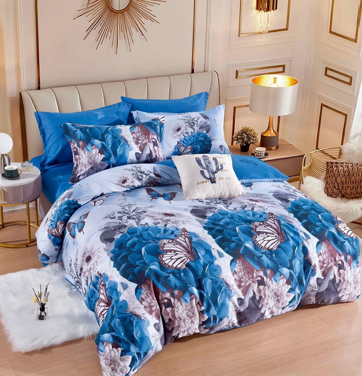 Lenjerie Pat Dublu din Finet 6 Piese, cu Elastic, Flori/Fluturi-C6388