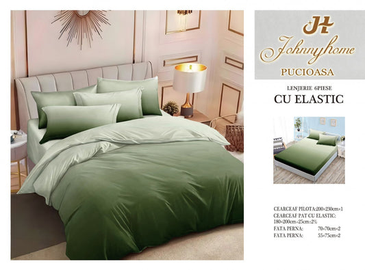 Lenjerie Pat Dublu din Finet, 6 Piese, cu Elastic, Verde Degrade-H7564