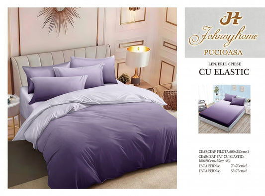 Lenjerie Pat Dublu din Finet, 6 Piese, cu Elastic, Mov Degrade-H7568