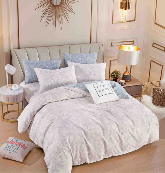 Lenjerie Pat Dublu din Finet, 6 Piese, cu Elastic, Frunzulite-C7966