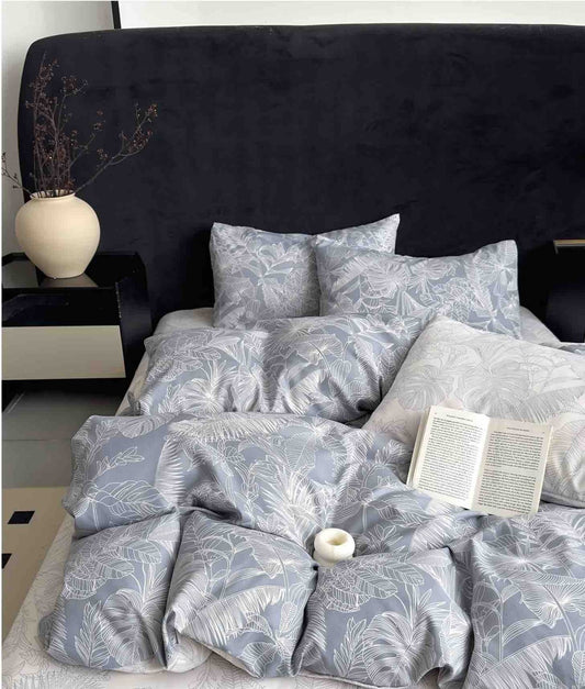 Lenjerie Pat Dublu din Finet, 6 Piese, cu Elastic, Frunzulite-C7963