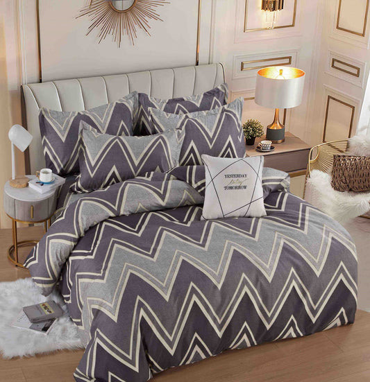 Lenjerie Pat Dublu din Finet, 6 Piese, cu Elastic, Zig Zag-C7965