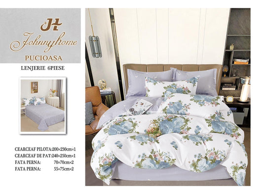 Lenjerie Pat Dublu din Finet, 6 Piese, Floricele-H7662