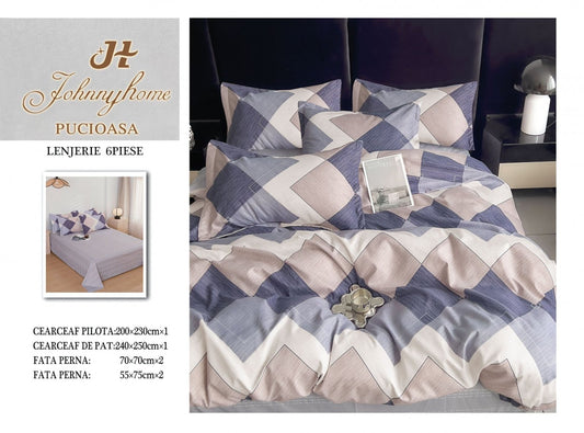 Lenjerie Pat Dublu din Finet, 6 Piese, Romburi-H7663