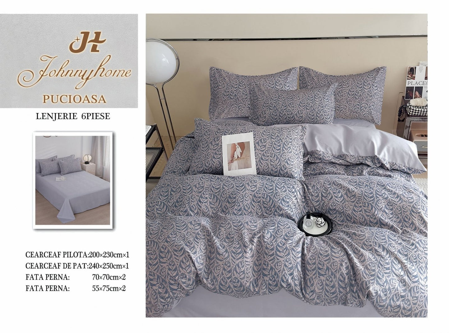 Lenjerie Pat Dublu din Finet, 6 Piese, Frunzulite-H7665