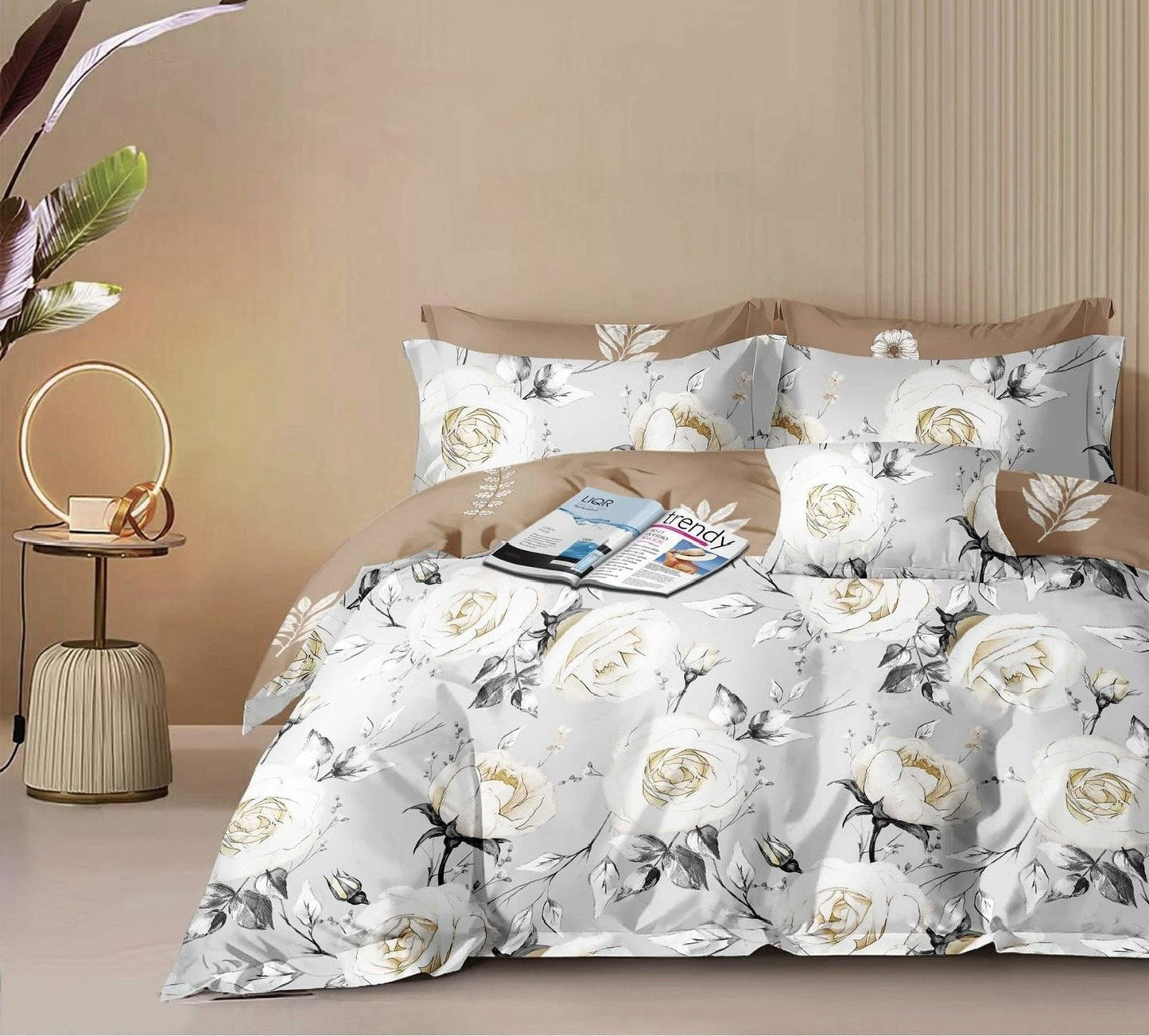 Lenjerie Pat Dublu din Finet, 6 Piese, Trandafiri-D7573