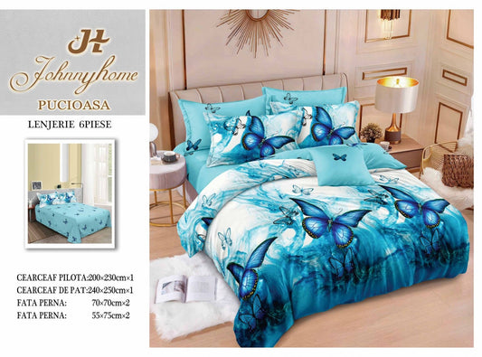 Lenjerie Pat Dublu din Finet, 6 Piese, Fluturasi-H7689