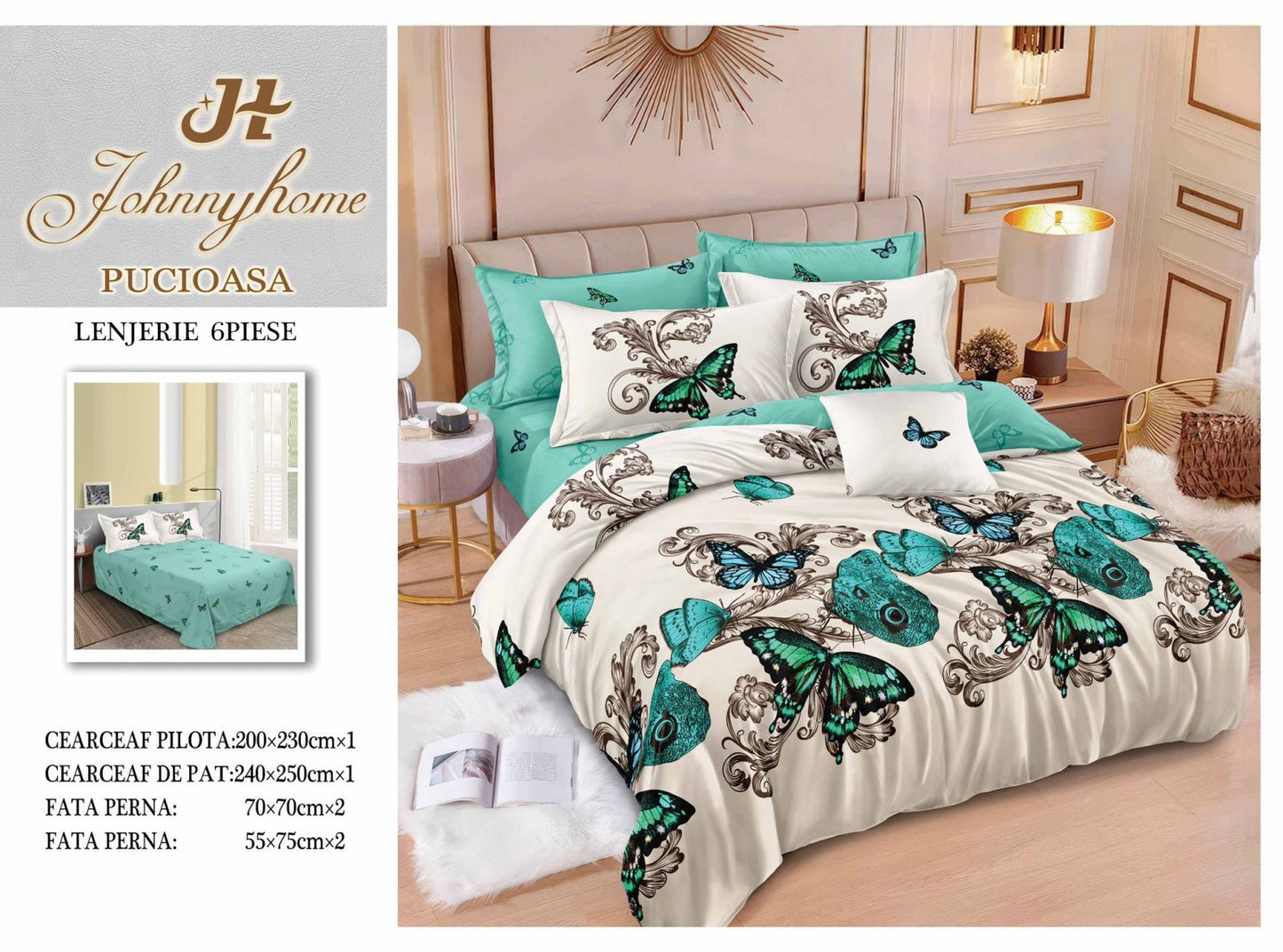 Lenjerie Pat Dublu din Finet, 6 Piese, Fluturasi-H7687