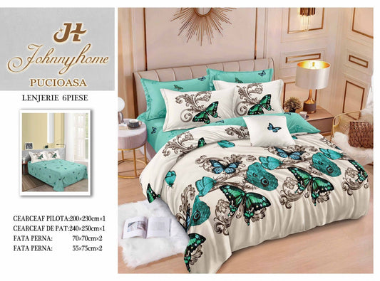 Lenjerie Pat Dublu din Finet, 6 Piese, Fluturasi-H7687