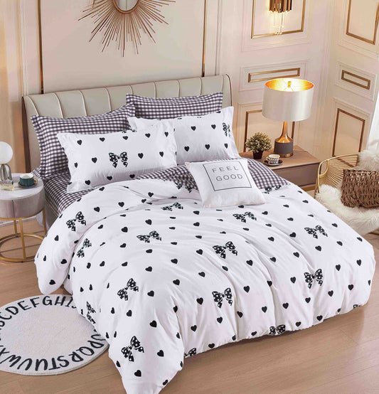 Lenjerie Pat Dublu din Finet, 6 Piese, cu Elastic, Fundite/Inimioare-C6544