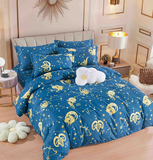 Lenjerie Pat Dublu din Finet, 6 Piese, Albastru/Zodiac-C6532