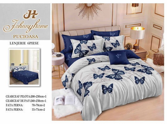 Lenjerie Pat Dublu din Finet, 6 Piese, Fluturi-H7692