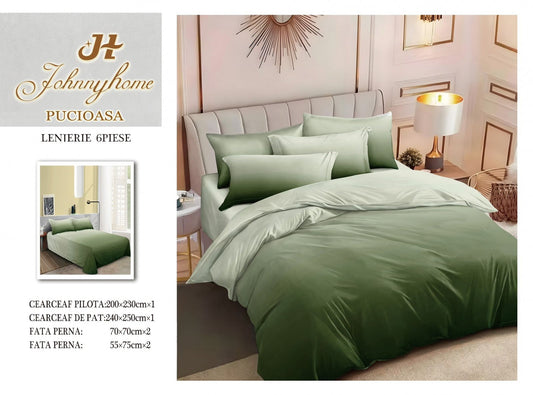 Lenjerie Pat Dublu din Finet, 6 Piese, Verde Degrade-H7554
