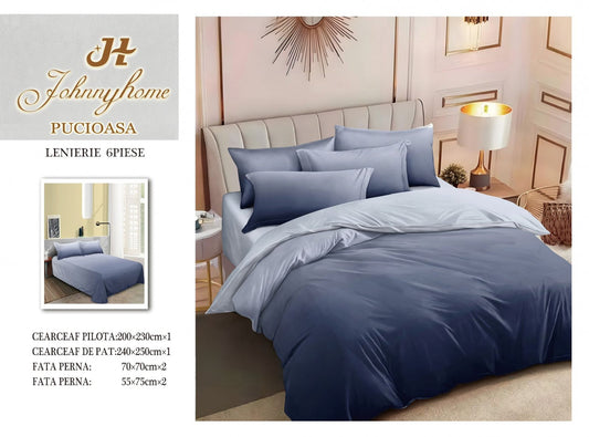 Lenjerie Pat Dublu din Finet, 6 Piese, Bleumarin Degrade-H7555