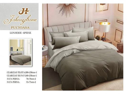 Lenjerie Pat Dublu din Finet, 6 Piese, Kaki Degrade-H7552