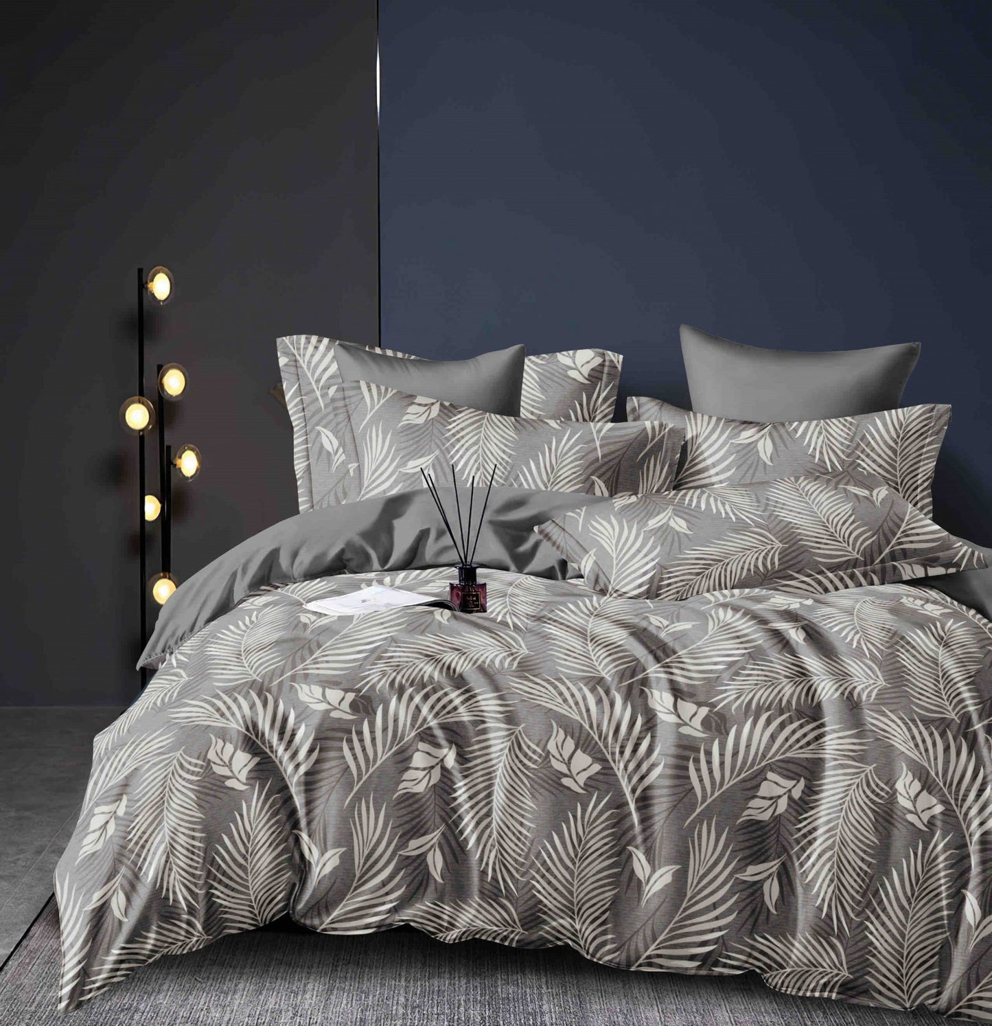 Lenjerie Pat Dublu din Finet, 6 Piese, Gri/Ferigi-C7107