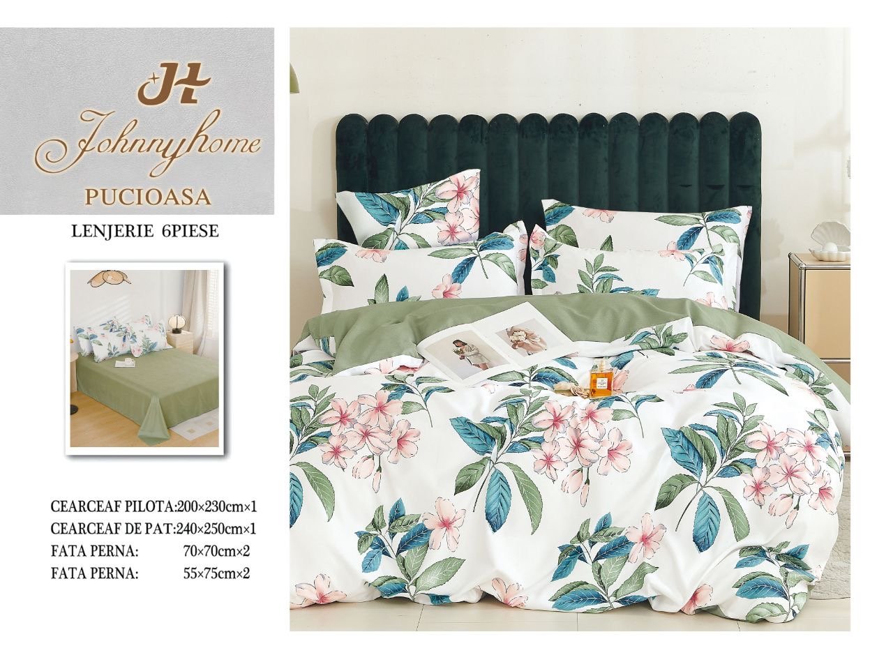 Lenjerie Pat Dublu din Finet, 6 Piese, Floricele-H7679