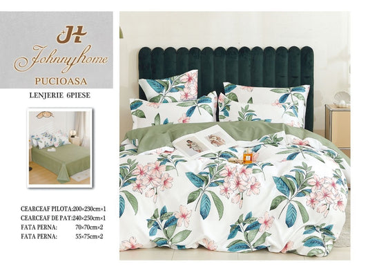 Lenjerie Pat Dublu din Finet, 6 Piese, Floricele-H7679