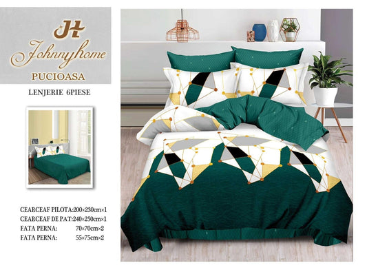 Lenjerie Pat Dublu din Finet, 6 Piese, Forme Geometrice-H7677