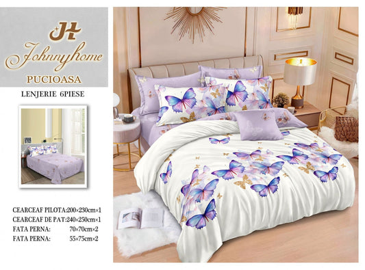 Lenjerie Pat Dublu din Finet, 6 Piese, Fluturasi-H7680