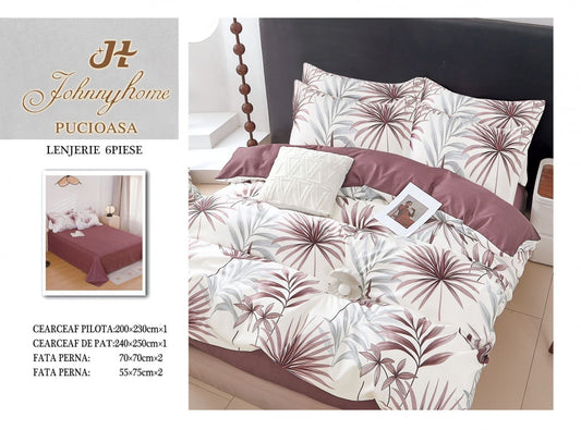 Lenjerie Pat Dublu din Finet, 6 Piese, Ferigi-H7673