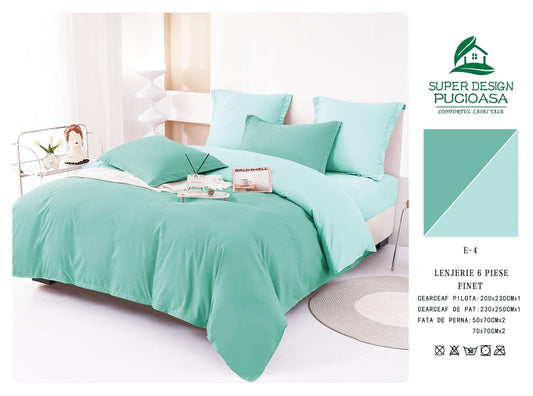 Lenjerie Pat Dublu din Finet 6 Piese, Uni, Bicolor, Verde Inchis/Verde Deschis-V6453