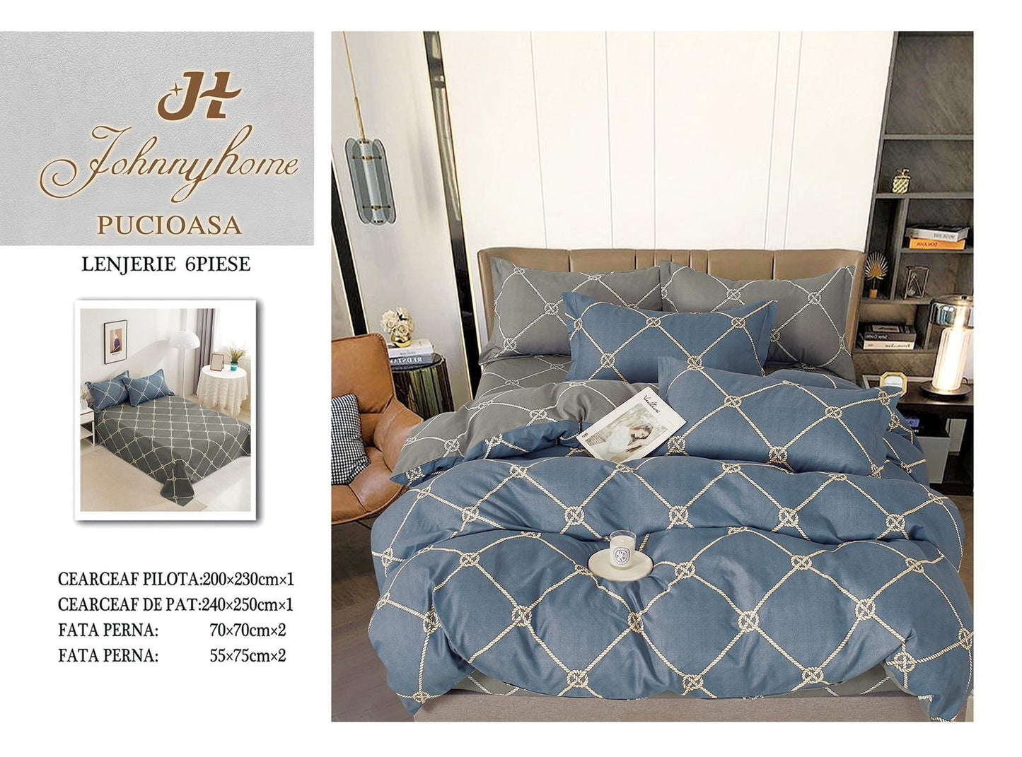 Lenjerie Pat Dublu din Finet, 6 Piese, Noduri-H7653