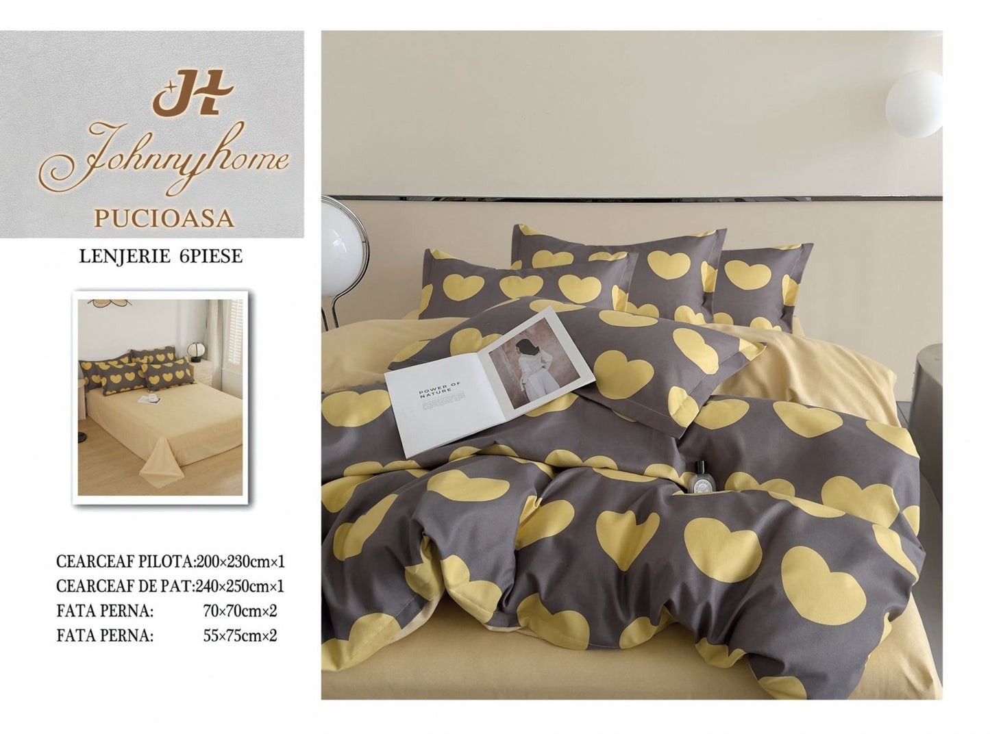 Lenjerie Pat Dublu din Finet, 6 Piese, Inimioare-H7655