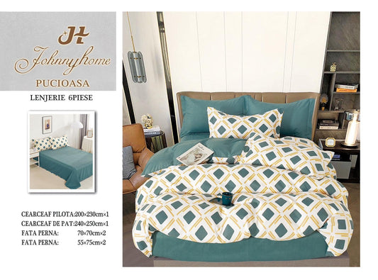 Lenjerie Pat Dublu din Finet, 6 Piese, Romburi-H7660