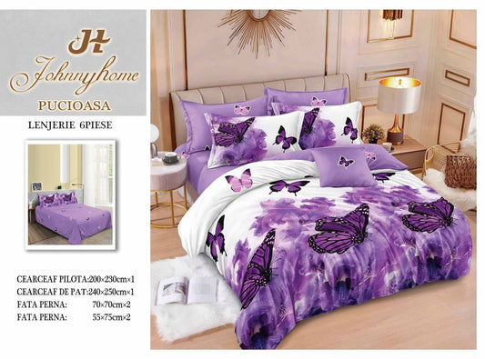 Lenjerie Pat Dublu din Finet, 6 Piese, Fluturi-H7659
