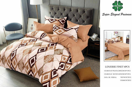 Lenjerie Pat Dublu, Finet, 6 Piese, Maro/Abstract-SEP7121