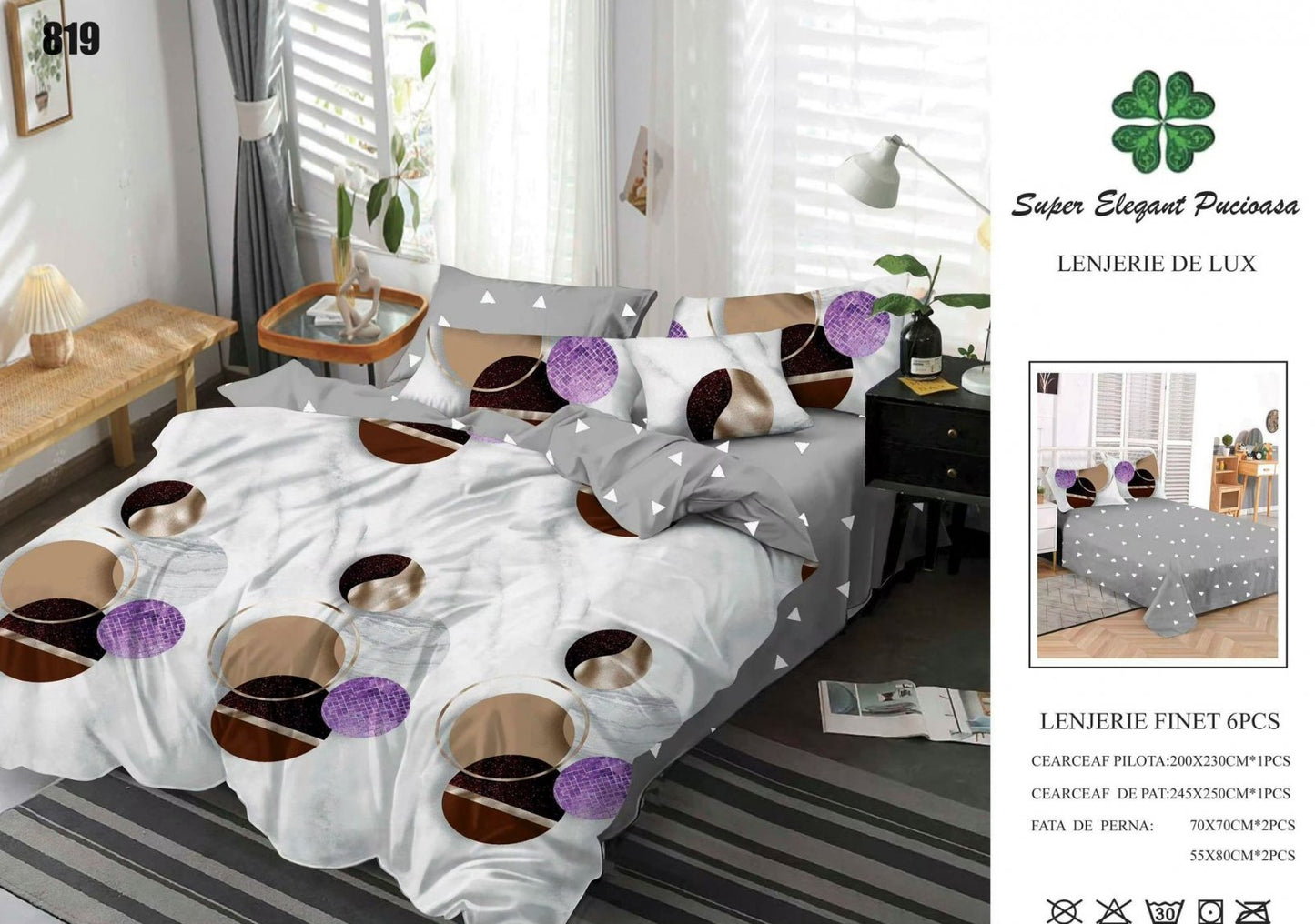 Lenjerie Pat Dublu, Finet, 6 Piese, Forme Geometrice-SEP7039