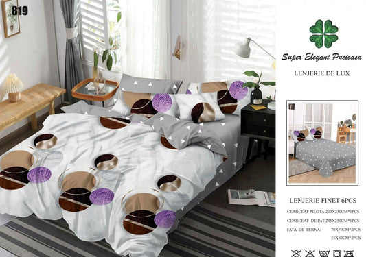 Lenjerie Pat Dublu, Finet, 6 Piese, Forme Geometrice-SEP7039