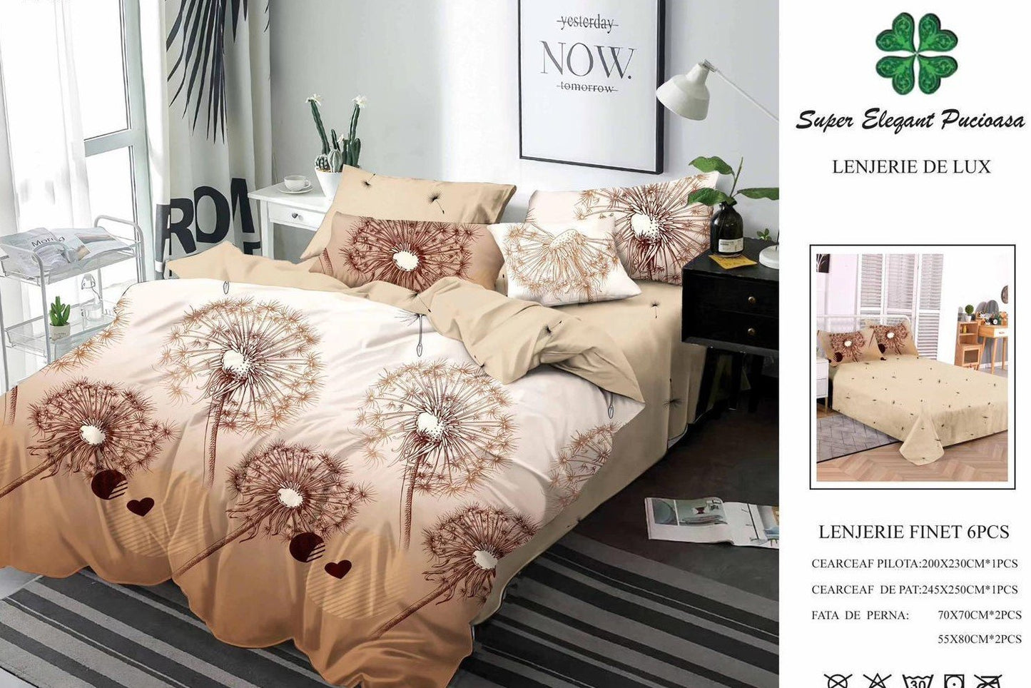 Lenjerie Pat Dublu, Finet, 6 Piese, Bej/Papadie-SEP7118