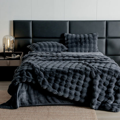Lenjerie Luxury ExtraPufoasa, din Blanita Artificiala Tip Iepure, 6 piese, Gri Sobolan
