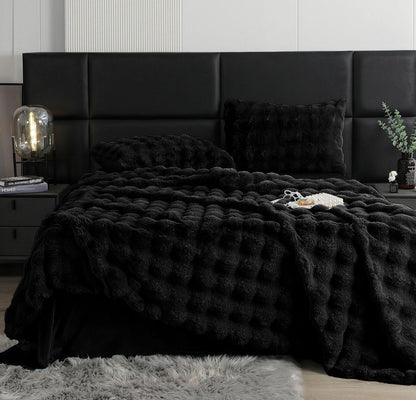 Lenjerie Luxury ExtraPufoasa, din Blanita Artificiala Tip Iepure, 6 piese, Negru