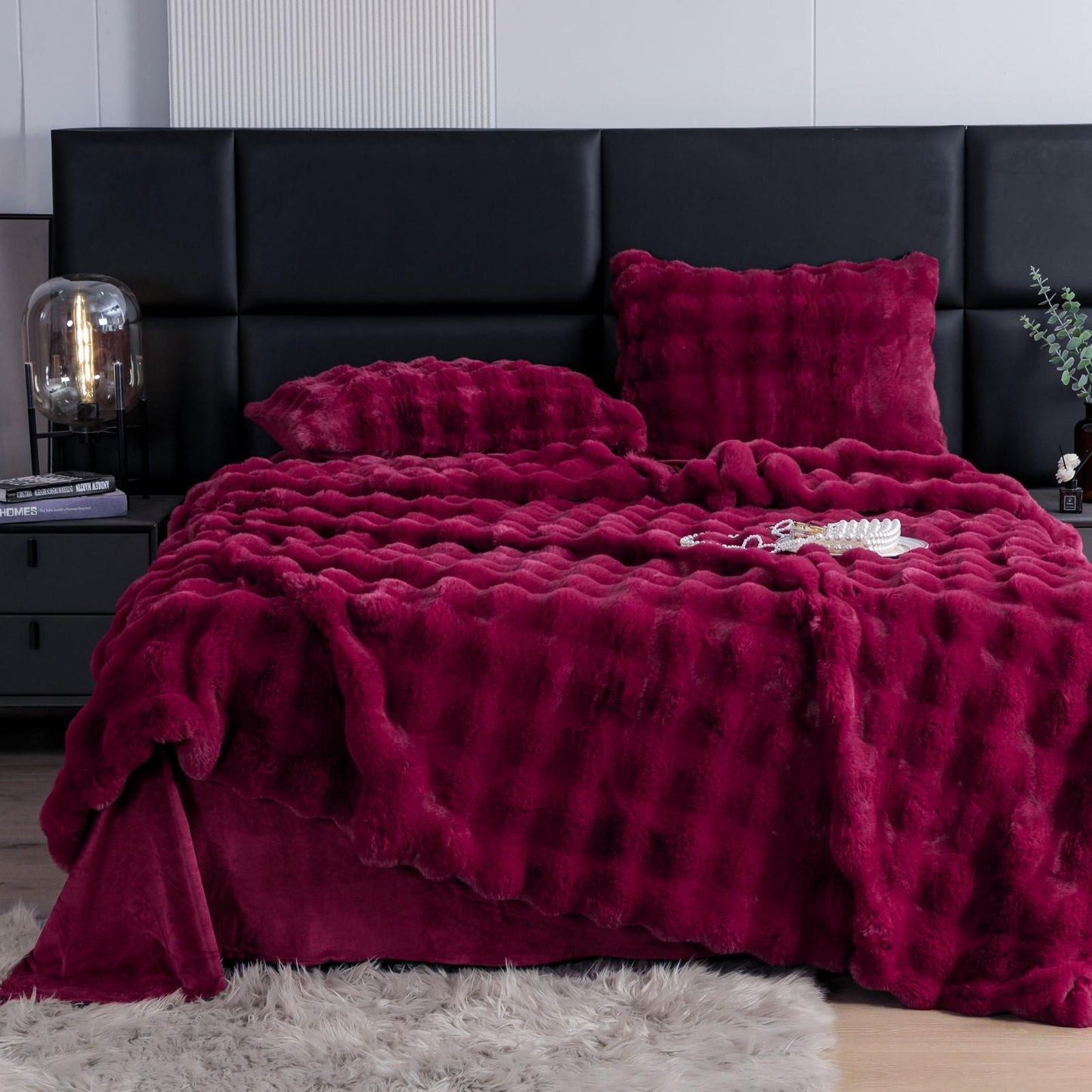 Lenjerie pat dublu, Pufoasa, din Blanita artificiala, 6 piese, Grena