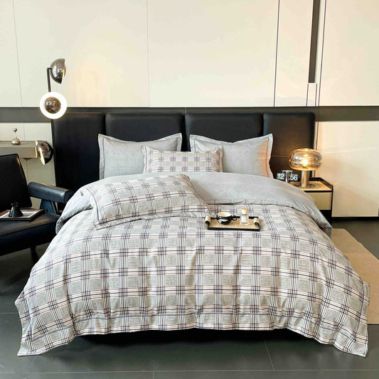 Lenjerie Premium Luxury din Finet, 6 Piese, cu Elastic, Carouri-C7507