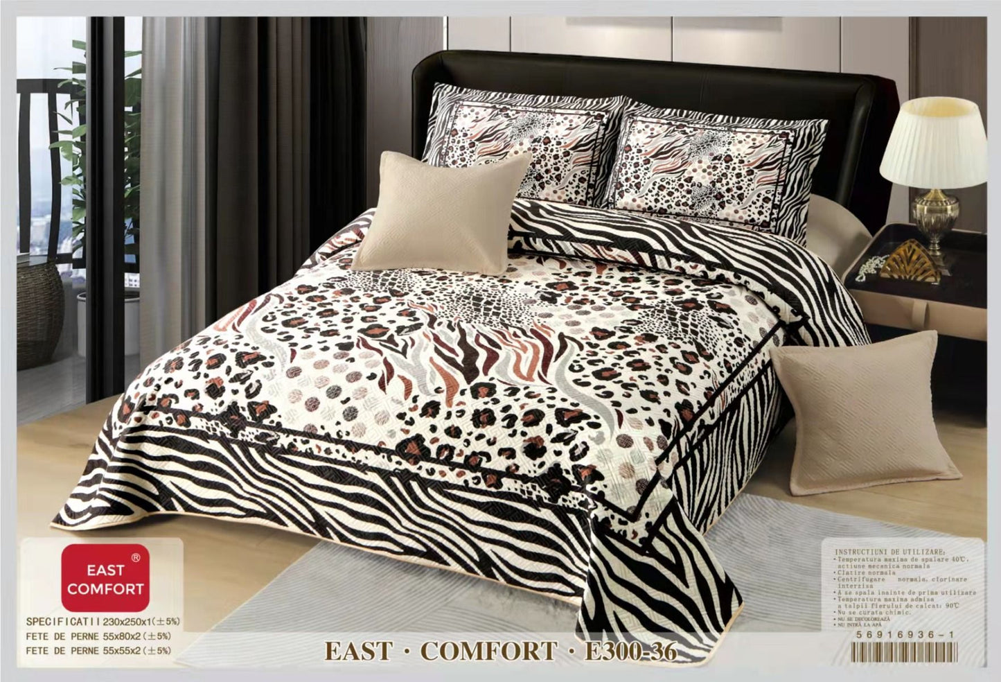 Cuvertura Matlasata din Catifea, 3D cu 5 Piese, Animal Print-D3456