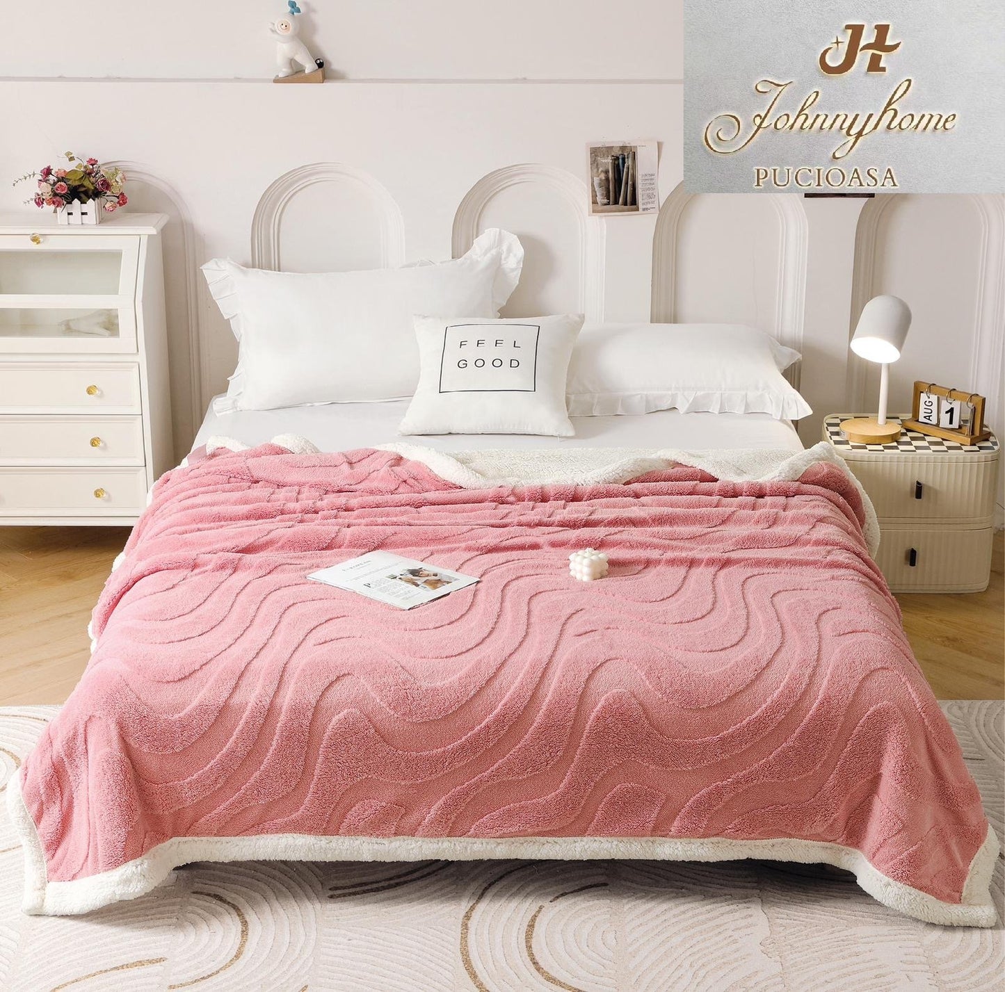 Patura Cocolino cu Blanita, 200x230cm, Model Dungat, Roz-H7089