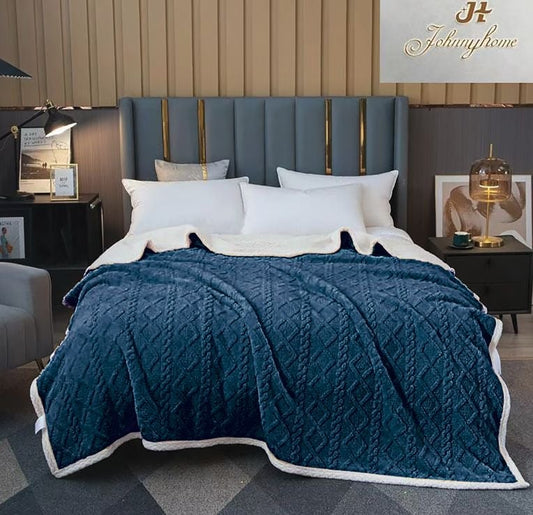 Patura Cocolino cu Blanita, 200x230cm, Model Tricotat, Bleumarin-H6997