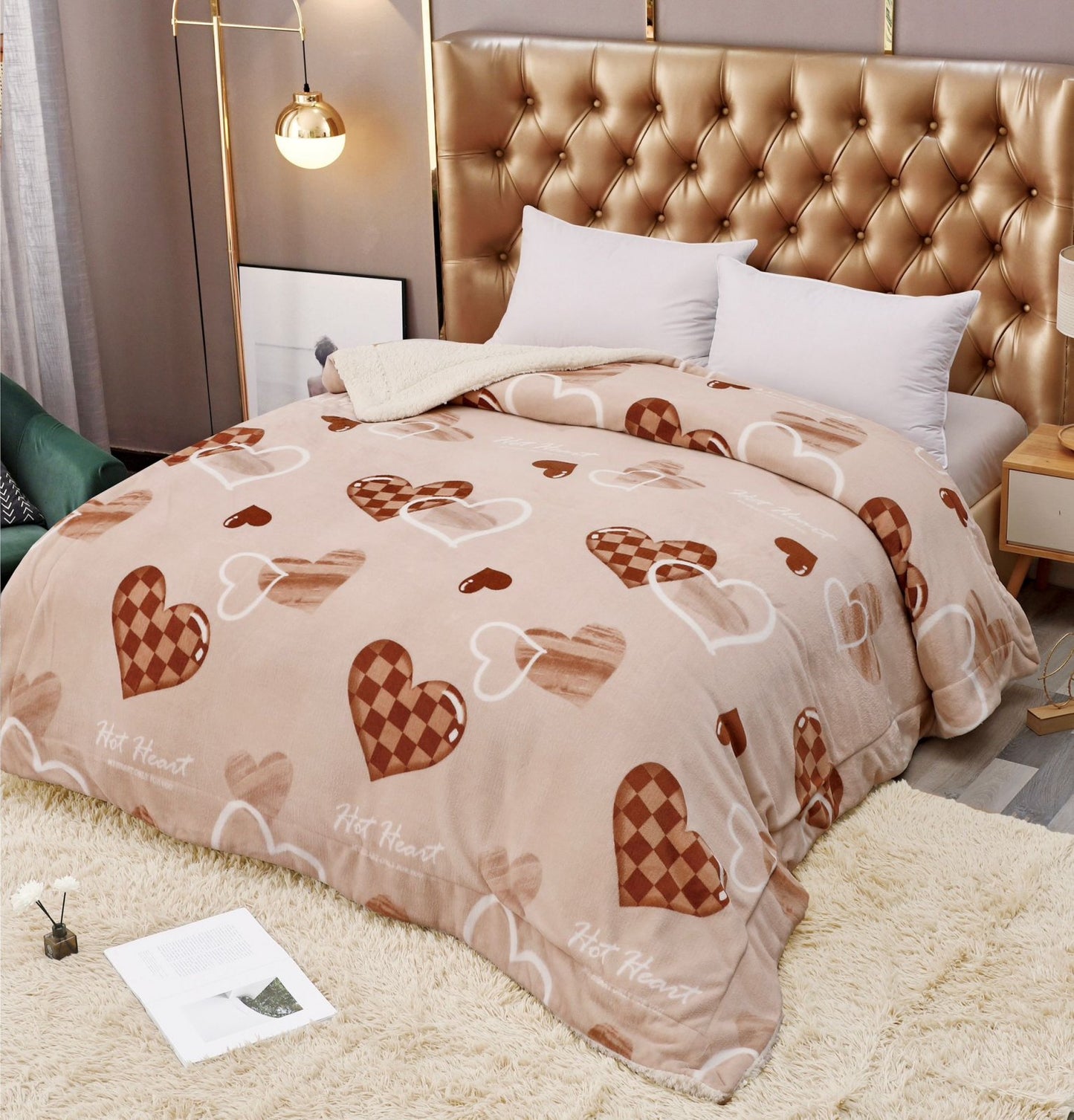 Patura Cocolino cu Blanita, 200x230cm, Bej/Inimi-C5812